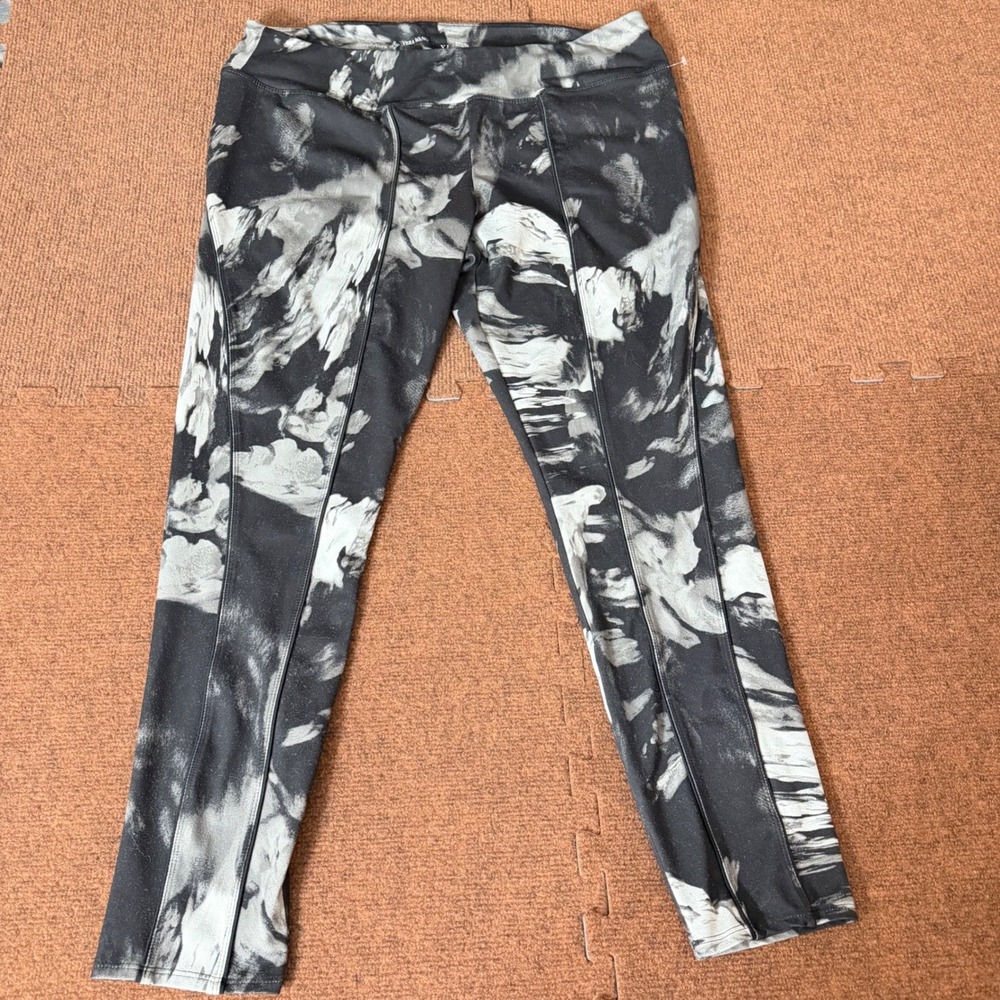 Simply‎ Vera Vera Wang Simply Breathe Leggings XL Black gym Abstract Floral Yoga